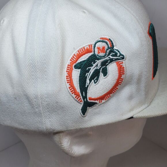 Rare Vtg Mitchell Ness White Miami Dolphin Embroider Spellout Logo Flat Bill 90s - Picture 9 of 13